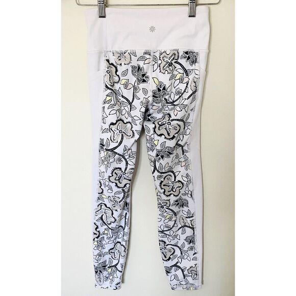 Athleta White Floral Affirmation Leggings Thick Waistband Colorblock Stretch XS - Picture 3 of 10
